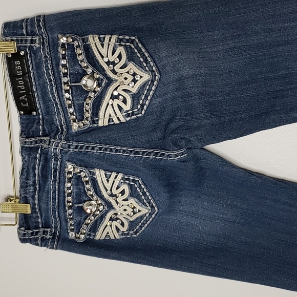 LA Idol White Lace Embellished Boot Cut Jeans Swarovski Crystals Luxury Summer - Picture 11 of 16